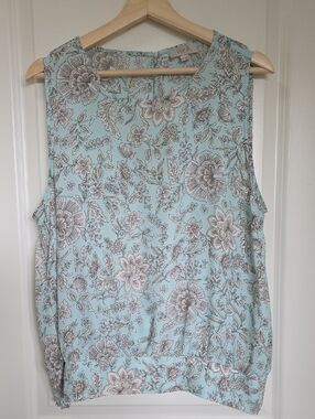 LOFT Mint Blue Floral Sleeveless Shell Top
